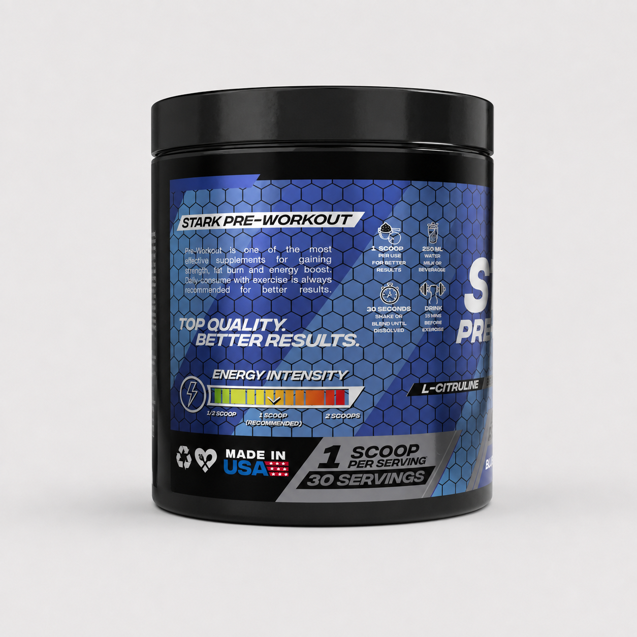 Stark Pre-Workout Blue Raspberry - Nutrition Facts